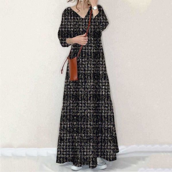 

dress autumn new plaid big swing v-neck long sleeve 2022 short skirt, Black;gray