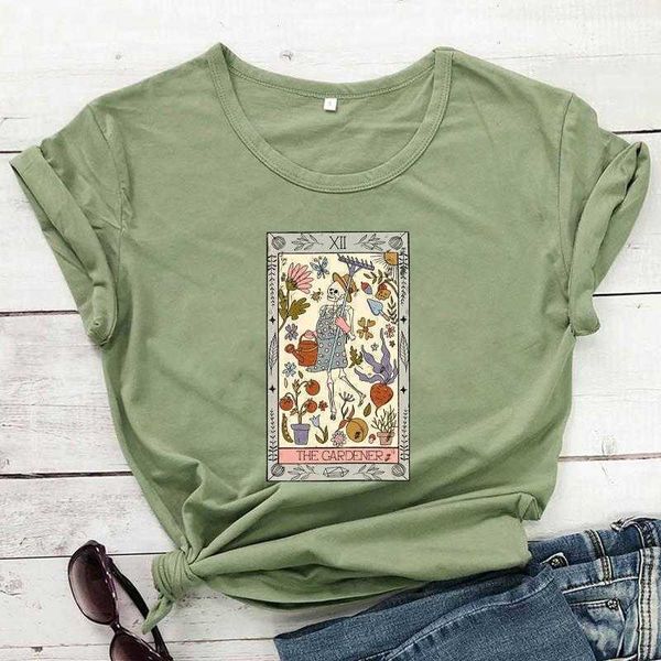 

the gardener tarot card colored t shirts t-shirt witch spiritual yoga sun skull, White