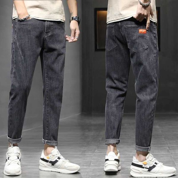 

loose and versatile trend jeans men's straight slim young men's casual pants spring and summer micro elastic denim pants, Blue