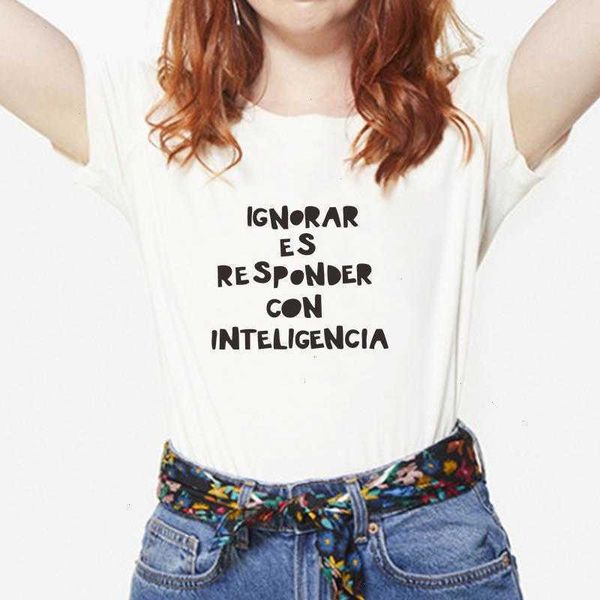 

ignore is responding tee with intelligence spanish women t-shirts casual, White