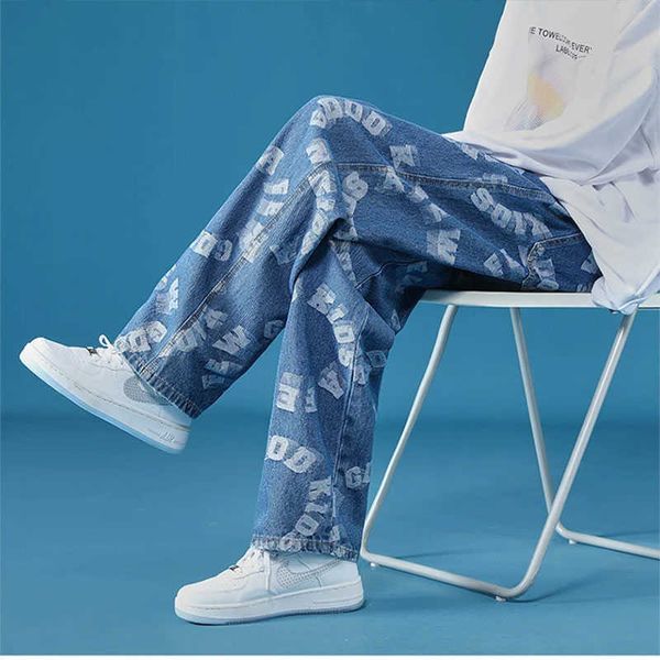

men's jeans jeans neutral wide leg denim trousers loose straight men asthetic man pants for boy casual baggy hip hop 2022 t221102, Blue
