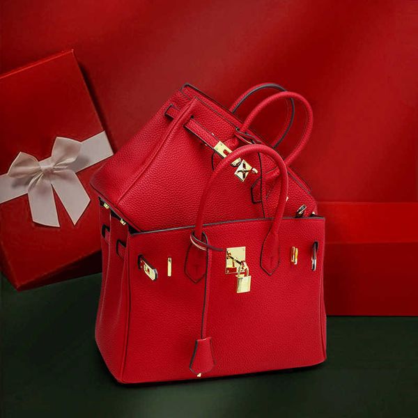 

original designer classic fashion berkins handbag h home bag large women 2023 new large capacity hand temperament litchi pattern