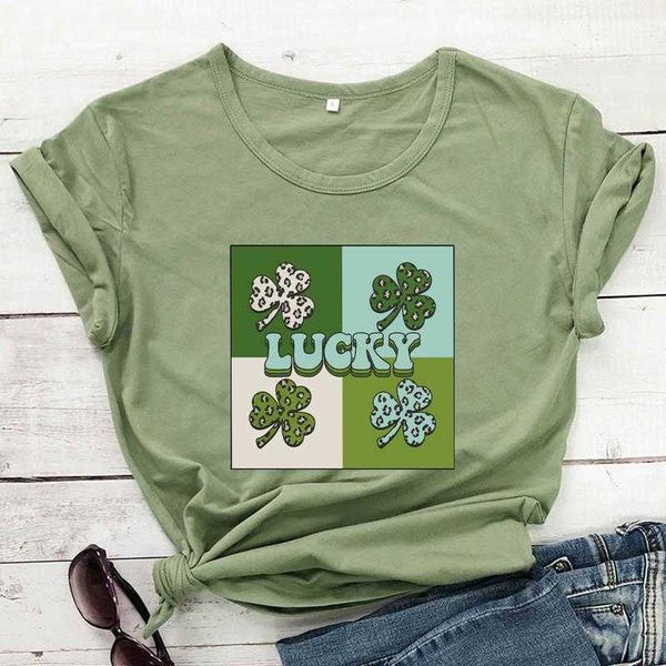 

lucky t-shirt colorful t shirt shamrock graphic st. patricks day tee women trendy, White