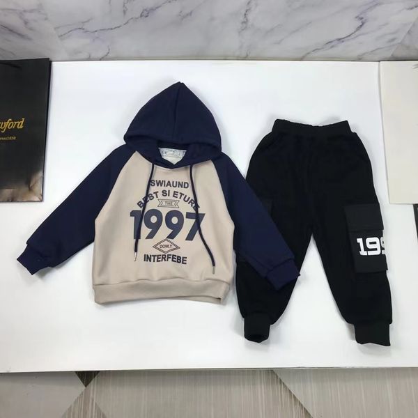 

kid clothe boy designer clothing sets hoodie and pants baby boys gray athletic outfits 100-160 cm toddler boys clothes set, White
