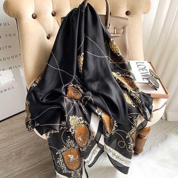 

scarves 2022 new design brand women scarf summer silk shawls and wraps female pashmina bandana foulard echarpe hijabs scarfs y2211, Blue;gray