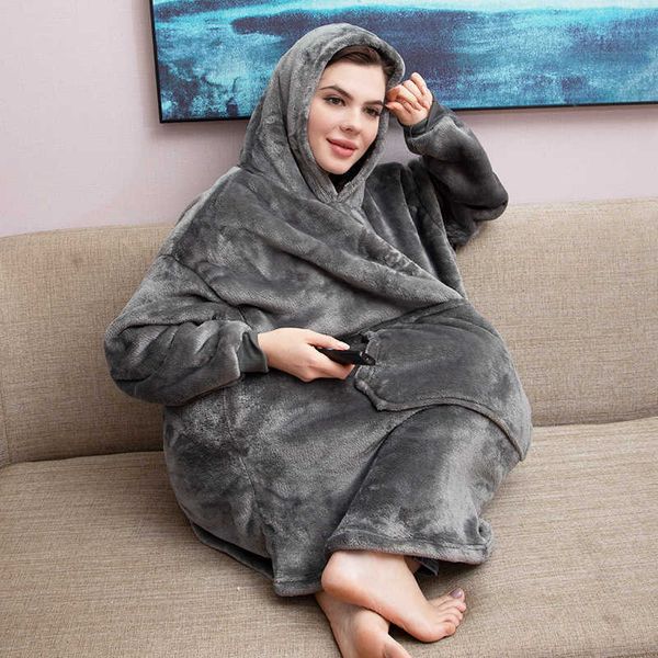 

others apparel winter warm tv pocket hooded blankets adults kids bathrobe sofa cozy blanket sweatshirt plush coral fleece blankets outwears, Black;white