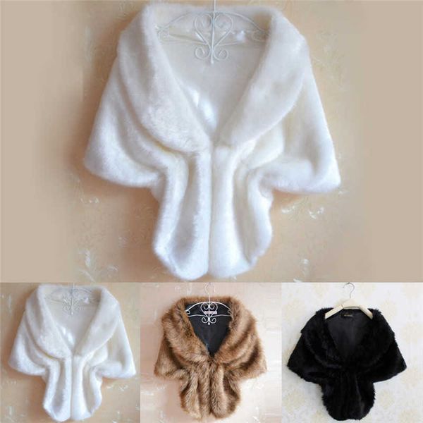 

women's fur faux fur new women plush faux fur bridal wedding jacket wrap shrug bolero shawl cape t221102, Black