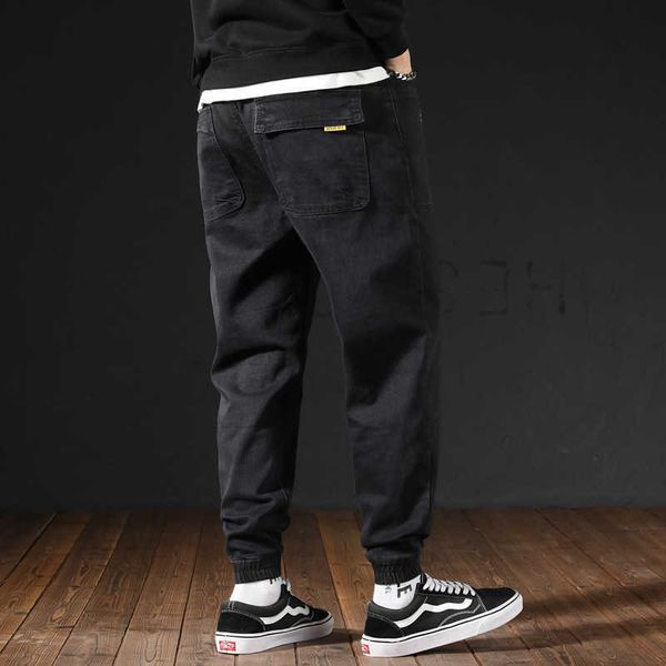 

jeans men's elastic waist leggings harun pants men's badge black pants, Blue