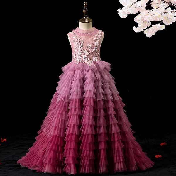 

2023 flower girls dresses for wedding new year' rose gold sequins flowers tutu first communion dress kids prom dress girl pageant birt, White;blue