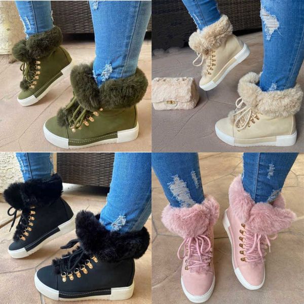 

winter long fur snow boots women plush booties cotton leather boots, Black