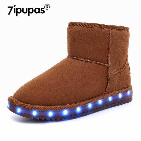 

children winter luminous boots anti slip with velvet light up led sneakers high-keep warm cotton-padded glowing shoes, Black;red