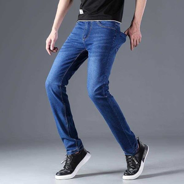 

seasons men's jeans slim fit leggings men's elastic pants light, Blue
