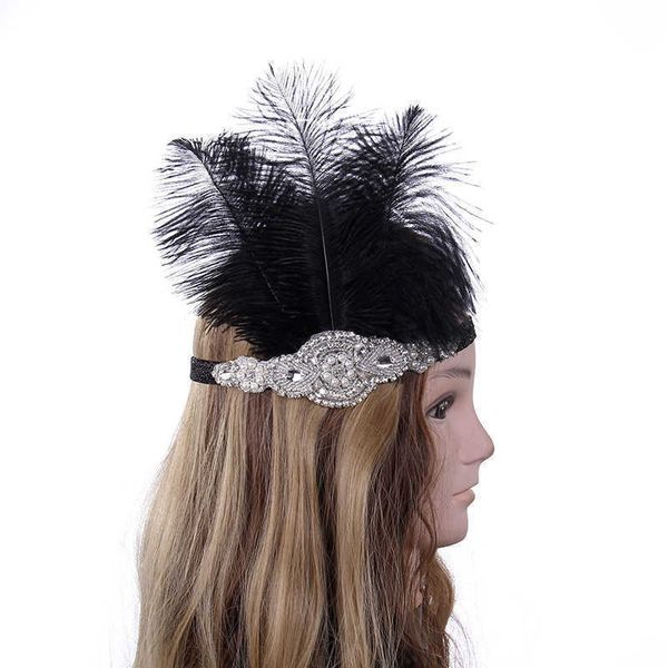 

black feather elastic headbands silver crystal beading & ivory pearl headband christmas party gatsby flapper hair bands hair accessories