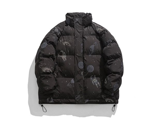 

winter vintage graphic printed heavy coat 2023 casual warm thick cotton padded jackets, Black;brown