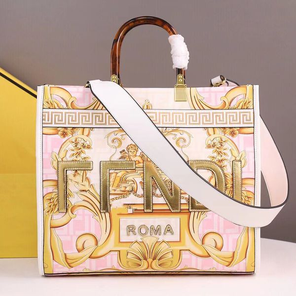 

designer bags tote bag co-branded handbag one-shoulder female bag retro national style printed canvas amber handle