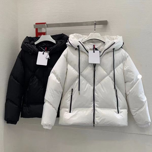 

designer women down parkas embroidered badge women's short diamond hooded jacket coat thickened warm loose bread top, Black