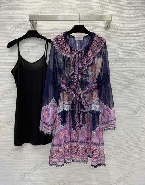 

designer womens two pieces dress heavy bead curtain ornament ruffles large lapel trumpet sleeve dresses collocation pure color straps skirt, White