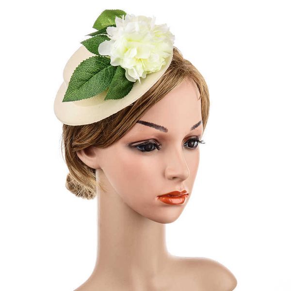

wedding bridal fascinator with flower & green leaf hand-made bride hair clip with pearls high-end hair accessories, Slivery;golden