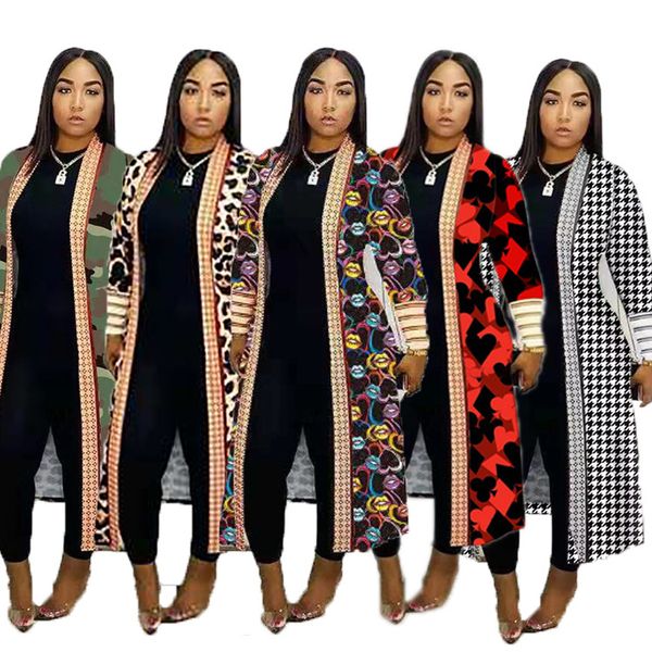 

africa trench coats for women printed thickened lip leopard cardigan, Tan;black