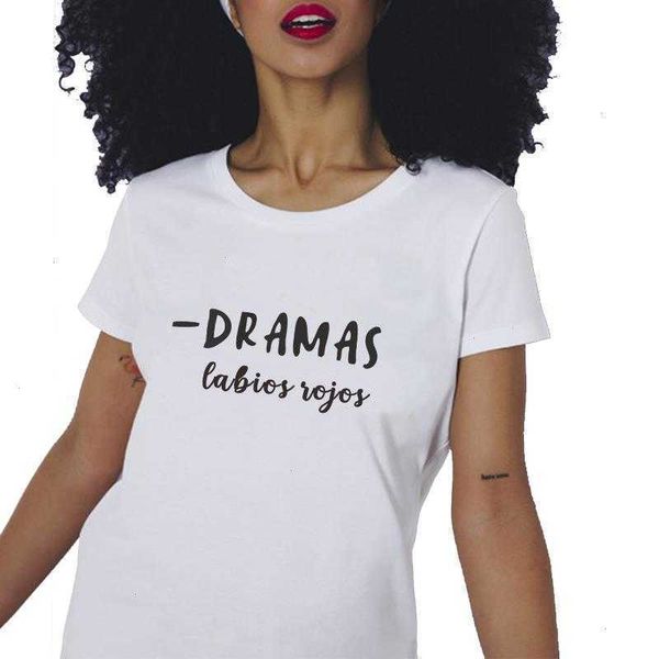 

dramas labios rojos red tee lips funny spanish t-shirts women ropa mujer, White