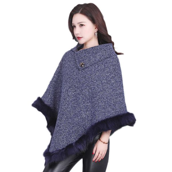

women's fur faux 6 colors plus velvet warm pullover 2021 winter out streetwear women capes solid poncho shawl scarf coat office t221102, Black