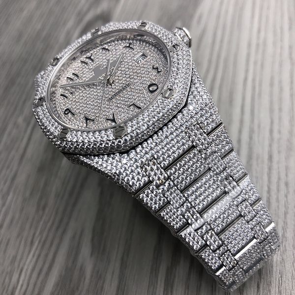 

men's watch wristwatches 15400 stars 41mmcal 3120 movement the whole watch is inlaid with diamonds, Slivery;brown