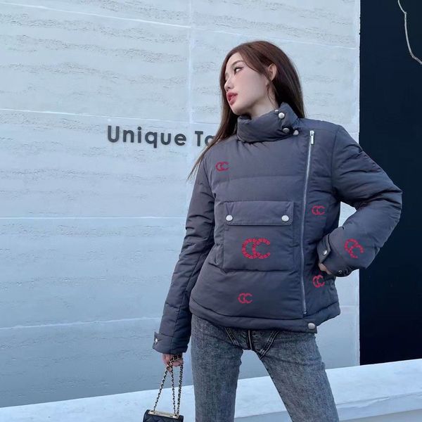 

3d womens jackets down parkas print thickened zip coat ski down jacket loose casual women letter outwear coats, Black;brown