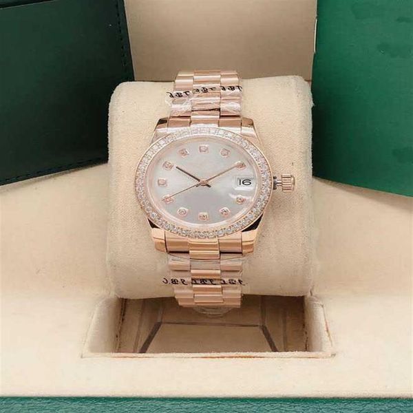 

fashion sapphire 31mm womens watches ladies dress stainless steel bracelet watch with date diamond ring automatic mec229s, Slivery;brown