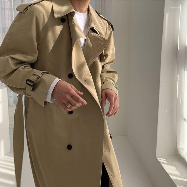 

men's trench coats zcsmll windbreaker mid length spring coat korean fashion british cloak loose japanese turn-down collar khaki, Tan;black