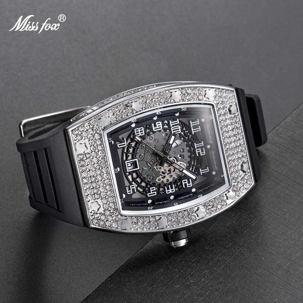 

missfox watch personality diamond barrel silicone tape quartz men's watch, Slivery;brown