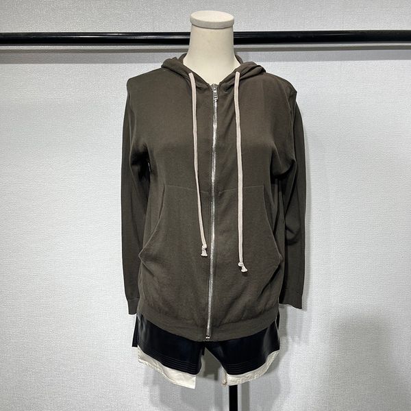 

high street original rick women knit zipper solid color pocket knit slim fit comfortable hooded owens knitting soft jumper hoodie, Black