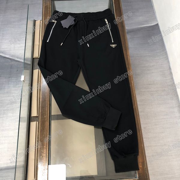 

22ss mens women designer pants metal triangle label zipper pocket nylon milan pant men webbing trousers black xinxinbuy s-xl