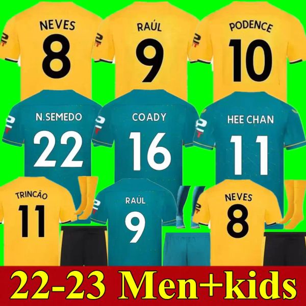 

22 23 soccer jerseys raul semedo neto neves trincao 2022 2023 wanderers j otto podence gibbs hee chan wolverhampton football shirts men kit, Black;yellow