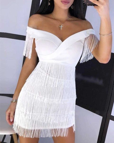 

fashion tight dress 2022 new off shoulder tassel jeans for ladies short skirt, Black;gray
