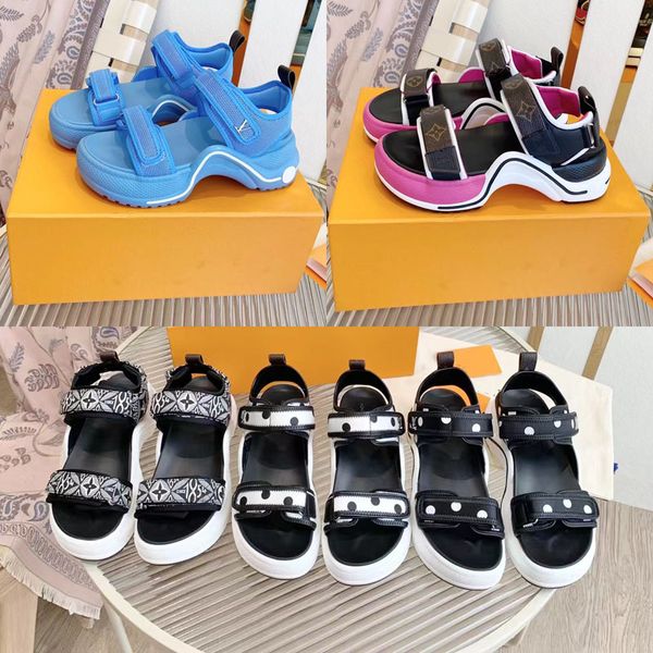 

2022 designer women luxury archlight sports sandals classic l familys leather fashion letter stud slippers lady covered toe technology grid, Black