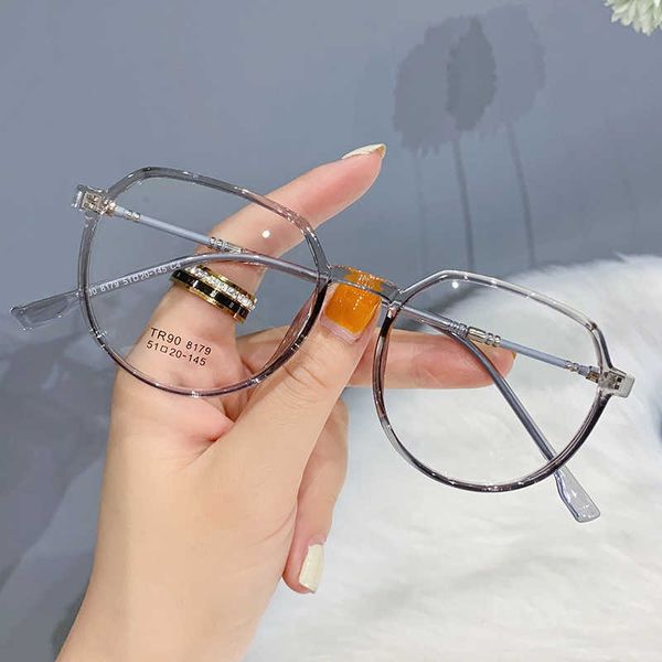 

new tr90 anti blu ray glasses fashion trendy plain face myopia frame women's flat lens link1, White;black