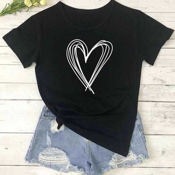 

love heart abstract aesthetic graphic t-shirt women short sleeve casual, White