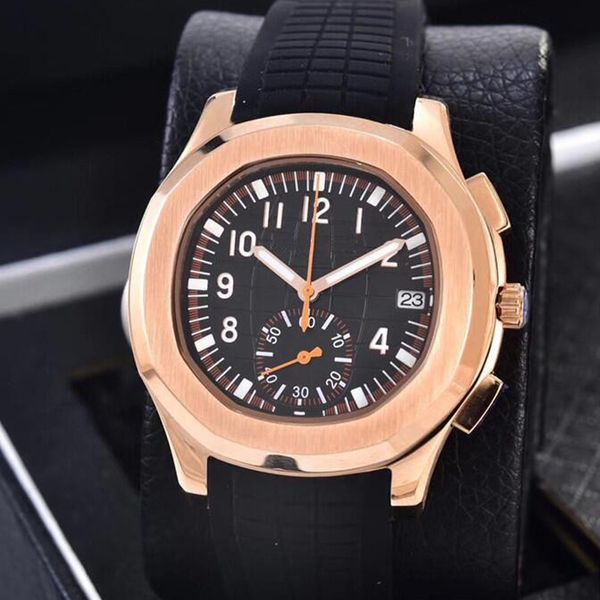

men's watch sapphire crystal 40mm black cal.324 sc rubberstrap folding clasp automatic mechanical sports men wristwatches multi-functio, Slivery;brown