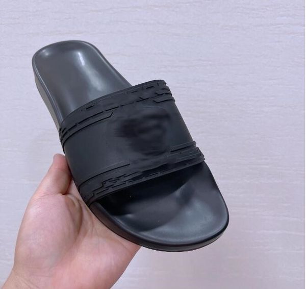 

slippers luxury designer slide slippers summer sandals men beach indoor flat flip flops leather lady women fashion classic shoes ladies size, Black