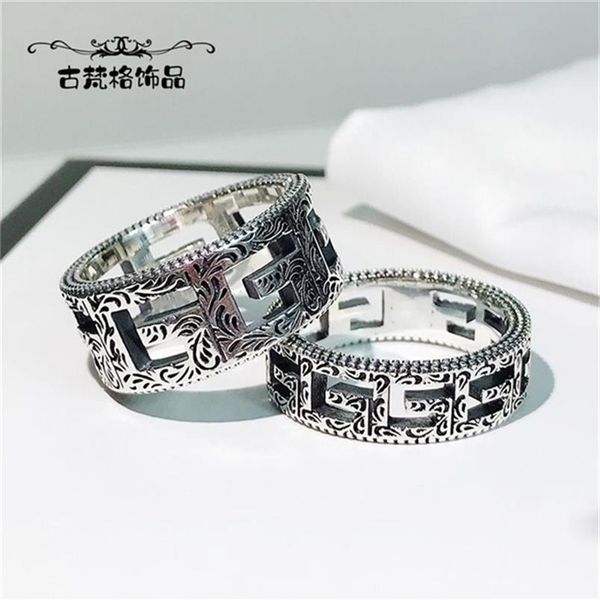 

70% off designer jewelry double g square hollow out ring 925 silver fashion trend carved pattern for men and women lovers216a