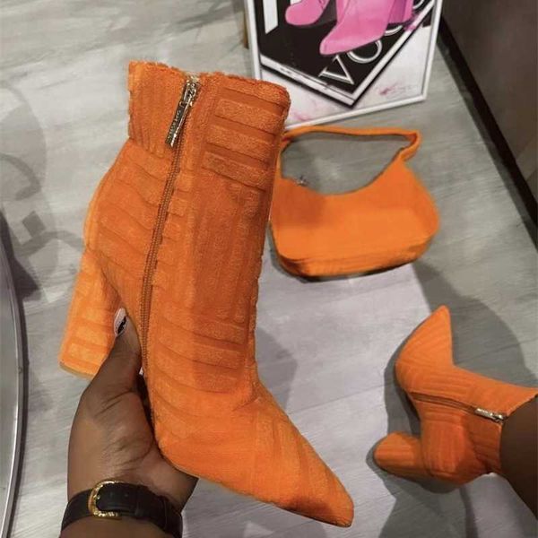 

women designer booties thick heel side zipper towel short boots womens high heels towel boots fall and winter, Black