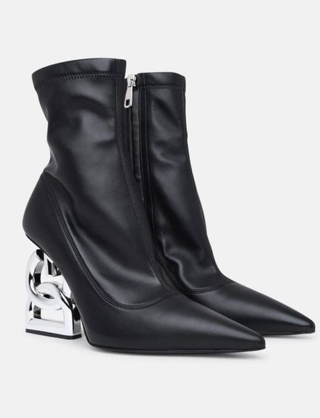 

winter luxury keira ankle boots zip women booties pop sculptural heel black stretch leather pointed toe lady fashion booties party dress eve