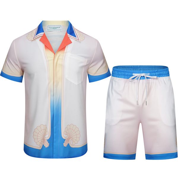 

casablanc shirts 2023 new surfing lazy wind silk satin long sleeve shirt & shorts set men's and women's fashion brand, White;black