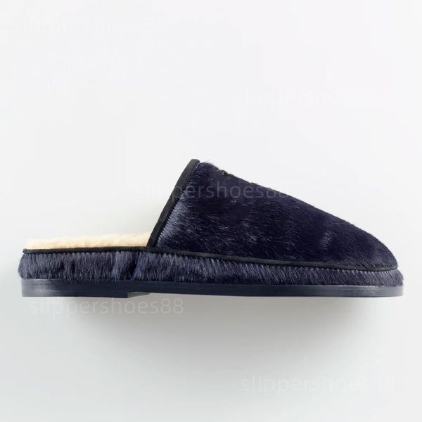 

designer slippers mules winter sandal fashion calfskin suede pony-style fur fuzzy mule comfortable home slipper slide sandals black faux flu