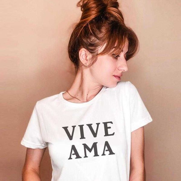 

live love hipster t-shirts lady letter print shirt spanish phrase casual, White