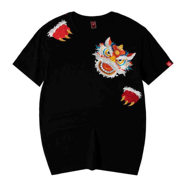 

streetwear men embroidery t-shirt japane black cotton short sve tee, White;black