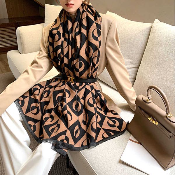 

scarves winter luxury brand design women cashmere scarf soft double-sided jquard print warm shawl y2211, Blue;gray