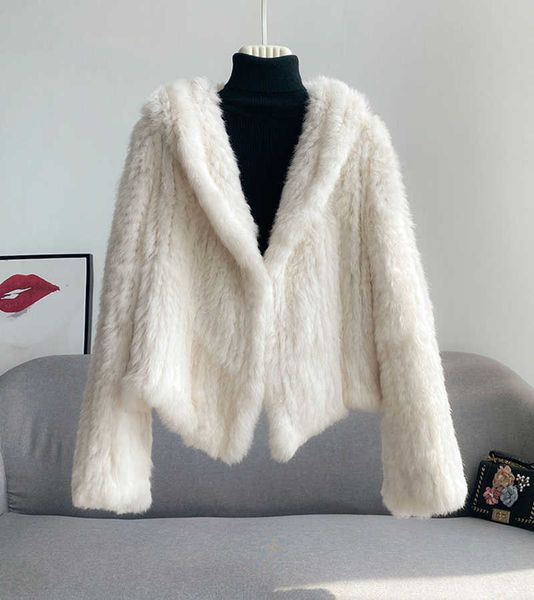 

women's fur faux customize rabbit knitted coat for women fashion long sleeves jacket outwear winter t221102, Black