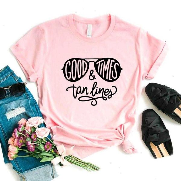 

good times and t shirt tan lines women hipster funny t-shirt lady yong girl 6 color, White