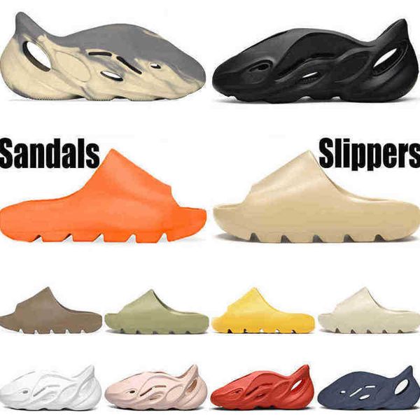

slides kanyes fashion men yeesys women enflame orange flat sandals manbasketballshoes foam desert sand resin beach triple black womens clog